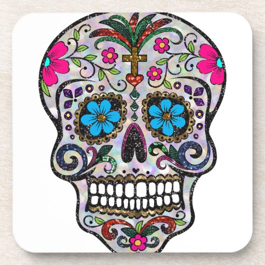 glitter Sugar Skull Bier Onderzetter (Voorkant)