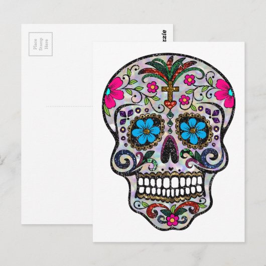 glitter Sugar Skull Briefkaart (Voorkant / Achterkant)