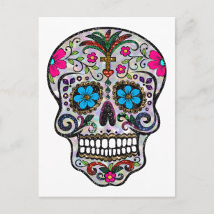 glitter Sugar Skull Briefkaart
