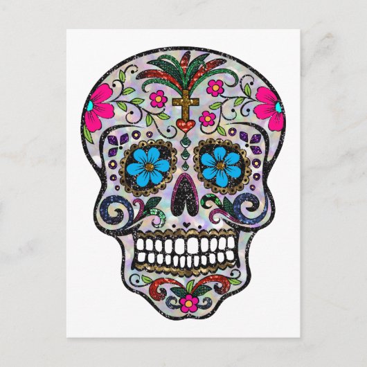 glitter Sugar Skull Briefkaart (Voorkant)