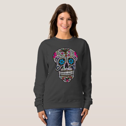 glitter Sugar Skull dames sweatshirt (Voorkant volledig)