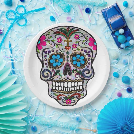 glitter Sugar Skull paper borden Papieren Bordje (Feest)