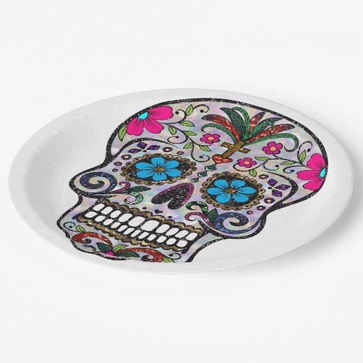 glitter Sugar Skull paper borden Papieren Bordje (Gekanteld)