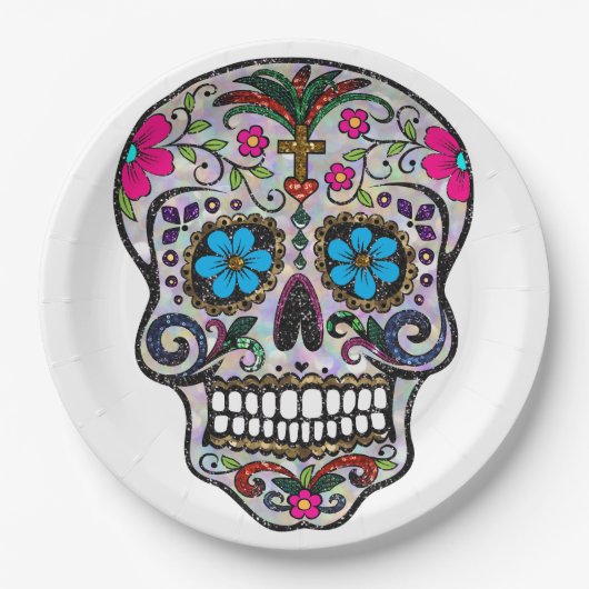 glitter Sugar Skull paper borden Papieren Bordje (Voorkant)