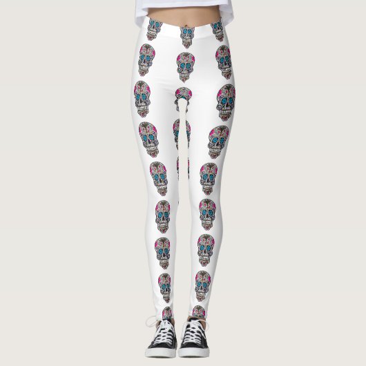 glitter Sugar Skull-peulen Leggings (Voorkant)