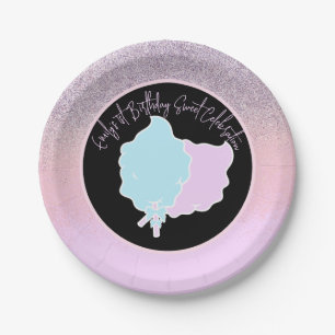Glitter Suikerspin Verjaardagsfeestje Roze Blauw Papieren Bordje
