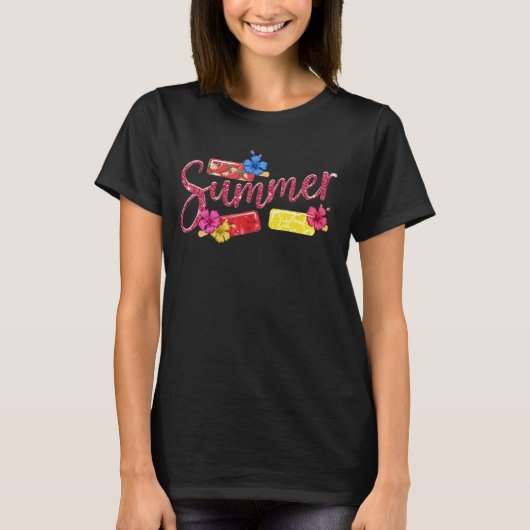 Glitter Summer Ice Poppen & Hibiscus Design T-shirt (Voorkant)