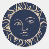 Glitter Sun Magic Navy Blue Cool  Celestial Ronde Sticker (Voorkant)