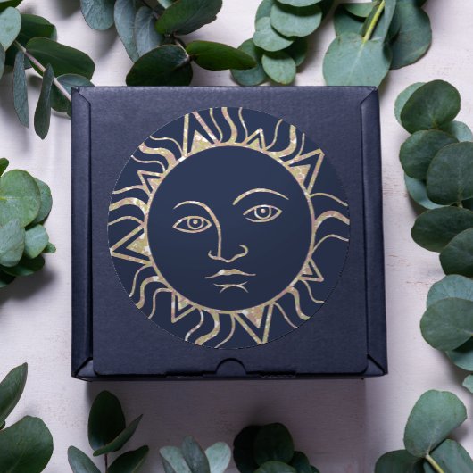 Glitter Sun Magic Navy Blue Cool  Celestial Ronde Sticker