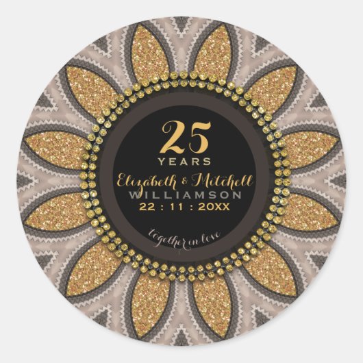 Glitter Sunflower Modern 25e Jubileum Pla Ronde Sticker (Voorkant)