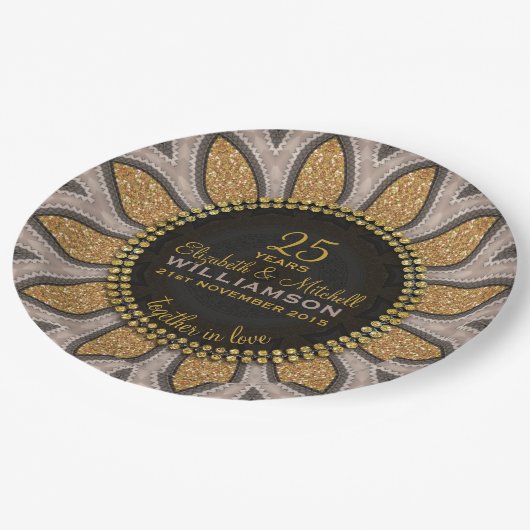 Glitter Sunflower Modern Jubileum Papieren Bordje (Gekanteld)