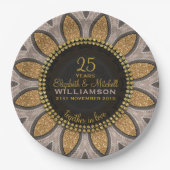 Glitter Sunflower Modern Jubileum Papieren Bordje (Voorkant)