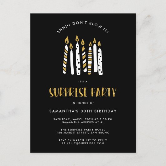 Glitter Surprise Birthday Party (Gouden Glitter Ve Uitnodiging Briefkaart (Voorkant)