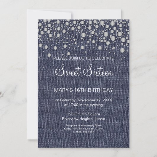 Glitter Sweet 16 Birthday Invitation Kaart (Voorkant)