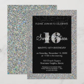 Glitter Sweet 16 Birthday Invitation Kaart (Voorkant / Achterkant)