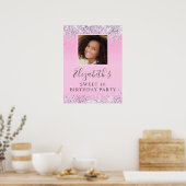 Glitter Sweet 16 Birthday Party Pink Poster (Keuken)