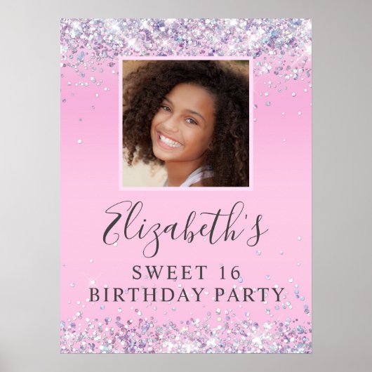 Glitter Sweet 16 Birthday Party Pink Poster (Voorkant)
