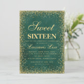 Glitter Sweet 16 Groene Waterverf Verjaardag Kaart (Staand voorkant)