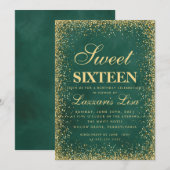 Glitter Sweet 16 Groene Waterverf Verjaardag Kaart (Voorkant / Achterkant)