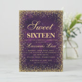 Glitter Sweet 16 Paarse Waterverf Verjaardag Kaart (Staand voorkant)
