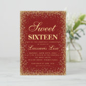 Glitter Sweet 16 Rode Waterverf Verjaardag Kaart (Staand voorkant)
