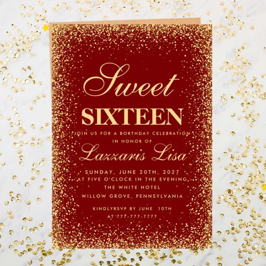 Glitter Sweet 16 Rode Waterverf Verjaardag Kaart