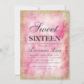 Glitter Sweet 16 Roze waterverf Verjaardag Kaart (Voorkant)