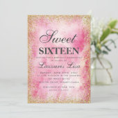 Glitter Sweet 16 Roze waterverf Verjaardag Kaart (Staand voorkant)