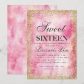 Glitter Sweet 16 Roze waterverf Verjaardag Kaart (Voorkant / Achterkant)