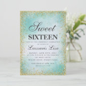 Glitter Sweet 16 Turquoise waterverf Verjaardag Kaart (Staand voorkant)