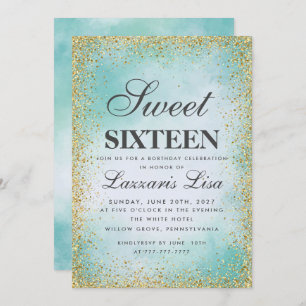 Glitter Sweet 16 Turquoise waterverf Verjaardag Kaart