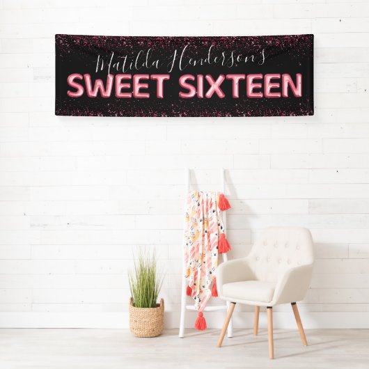 Glitter Sweet Sixteen 16th Birthday Party Banner (Insitu)