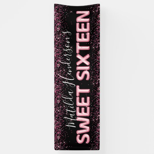 Glitter Sweet Sixteen 16th Birthday Party Banner (Verticaal)