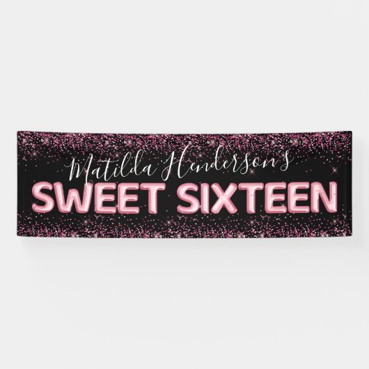 Glitter Sweet Sixteen 16th Birthday Party Banner (Horizontaal)