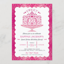 Glitter Sweet Sixteen Kantachtige Verjaardagstaart Kaart