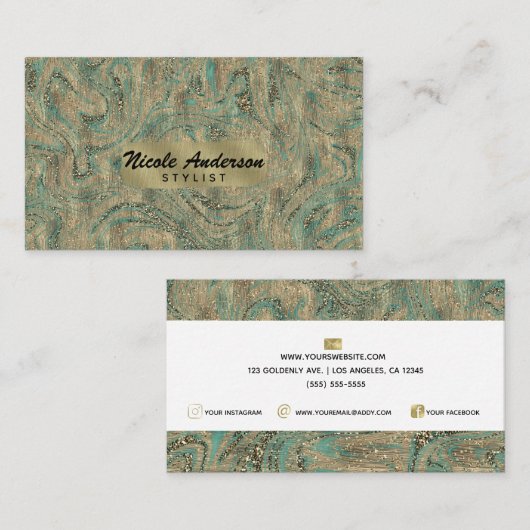 Glitter Swirl Luxury Style voor Gold en Minty Turq Visitekaartje (Voorkant / Achterkant)