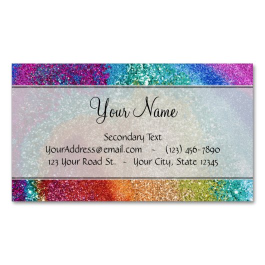 Glitter Swirl, regenboogstraal voor games Magnetisch Visitekaartje (Voorkant)