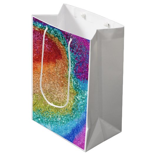 Glitter Swirl, regenboogstraal voor games Medium Cadeauzakje (Voorkant Gekanteld)