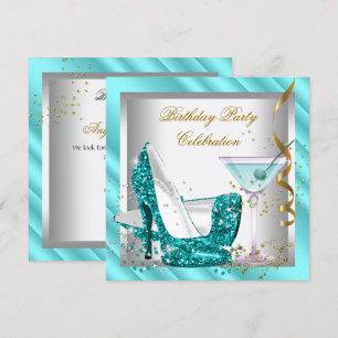 Glitter Teal Blauwe Hoge Hak Schoenen Goud Verjaar Kaart