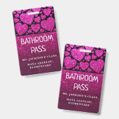 Glitter terug naar school Hearts Bathroom Hall Pas Badge (Voor- en achterkant)