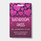 Glitter terug naar school Hearts Bathroom Hall Pas Badge (Achterkant)