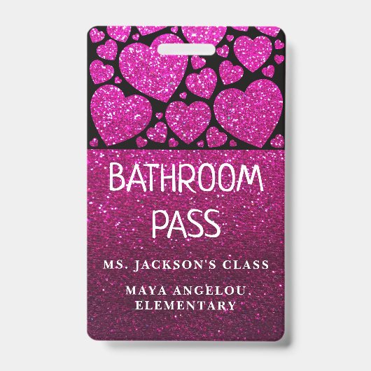Glitter terug naar school Hearts Bathroom Hall Pas Badge (Voorzijde)