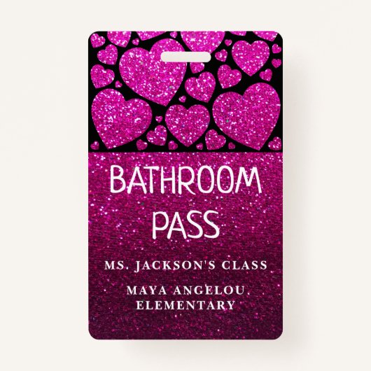 Glitter terug naar school Hearts Bathroom Hall Pas Badge (Achterkant)