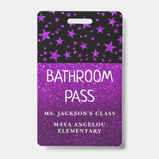 Glitter terug naar school Stars Bathroom Hall Pass Badge (Voorkant)