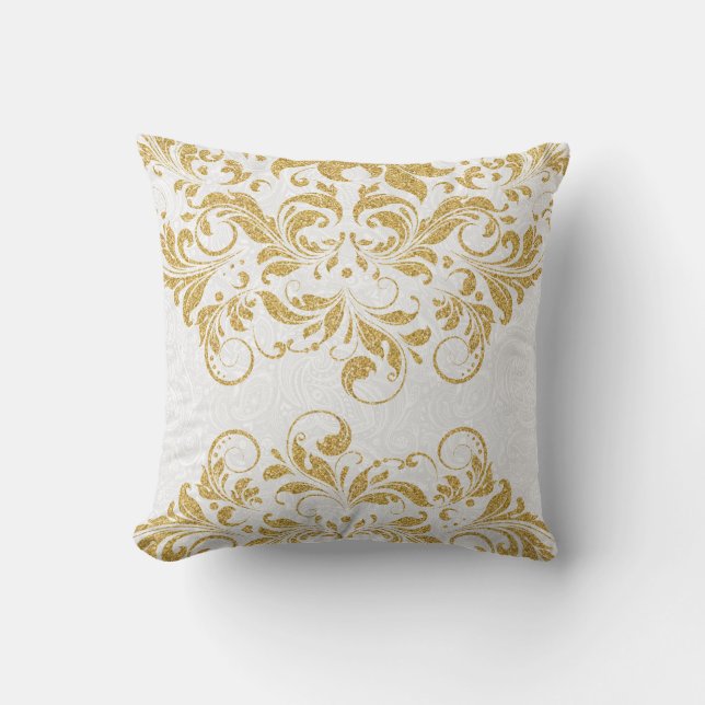 Glitter-textieldruk Gold Floral Lace Kussen (Voorkant)