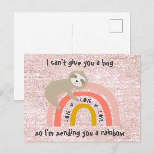 Glitter Thinking of You Rainbow Sloth Post Kaart (Voorkant / Achterkant)