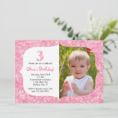 Glitter Third Birthday Invitation Kaart (Staand voorkant)