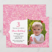Glitter Third Birthday Invitation Kaart (Voorkant / Achterkant)