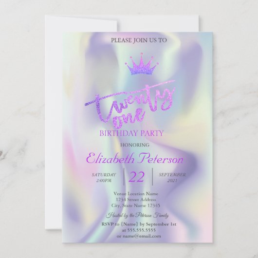 Glitter Tiara Holographic 21st Birthday Party Kaart (Voorkant)