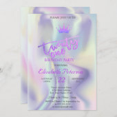 Glitter Tiara Holographic 21st Birthday Party Kaart (Voorkant / Achterkant)